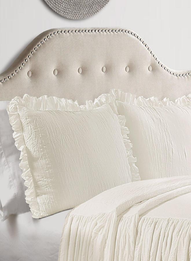 Lush Decor Lush Decor Ruffle Skirt Bedspread Vintage Chic Farmhouse Style Lightweight 3 Piece Set, Queen, Ivory  - Image 2