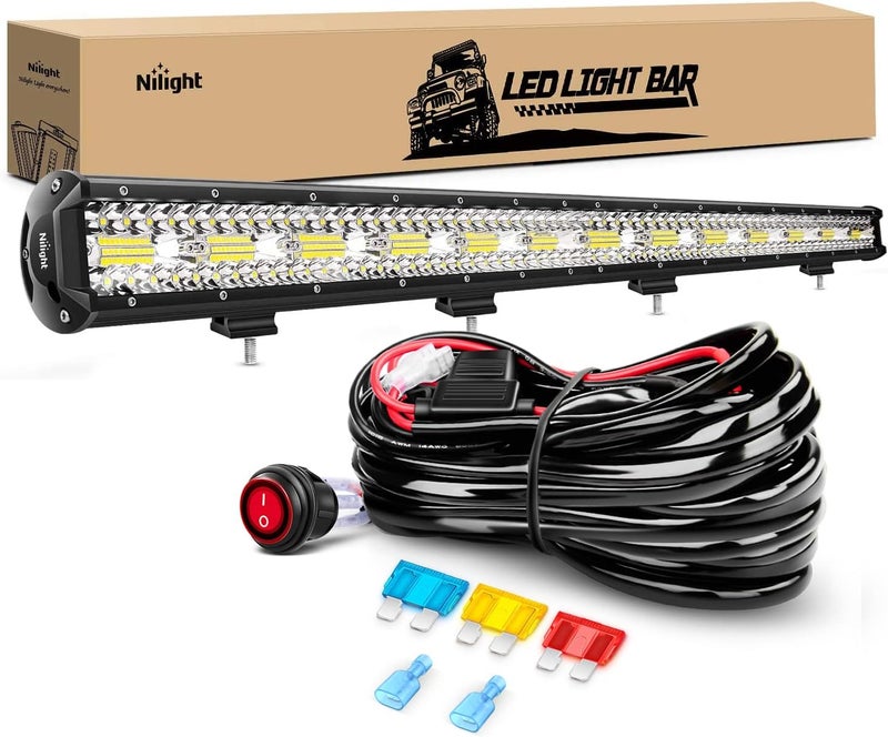 Nilight 37Inch 780W LED Light Bar Triple Row Flood Spot Combo 78000LM Driving Led Off Road Lights with 12V On/Off 14 AWG Wiring Harness Kit for Boat Truck Jeep UTV ATV Car, White, ZH435 - Image 1