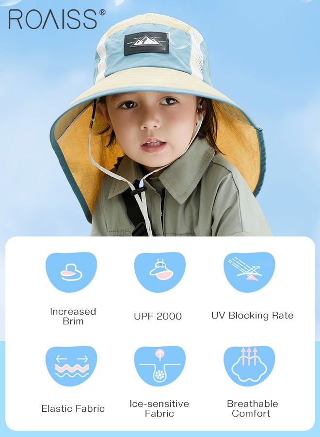 roaiss Summer Wide Shawl Sun Hat for Boys, UPF50+ Outdoor Sports Cycling Beach Sun Cap, Mesh Breathable UV Protection Trendy Style Bucket Hat  - Image 4