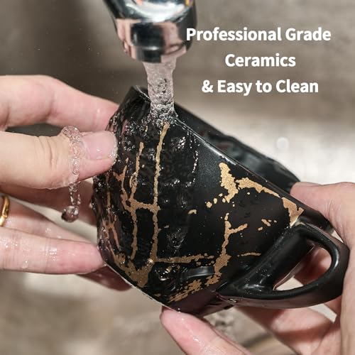 LUKA Ceramic Demitasse Espresso Cups Set with Saucers and Metal Stand, 8 oz Porcelain Stackable Cappuccino Cups Teacup For Tea, Espresso, Latte, Coffee, Cafe Mocha, Set of 4, Black - Image 5