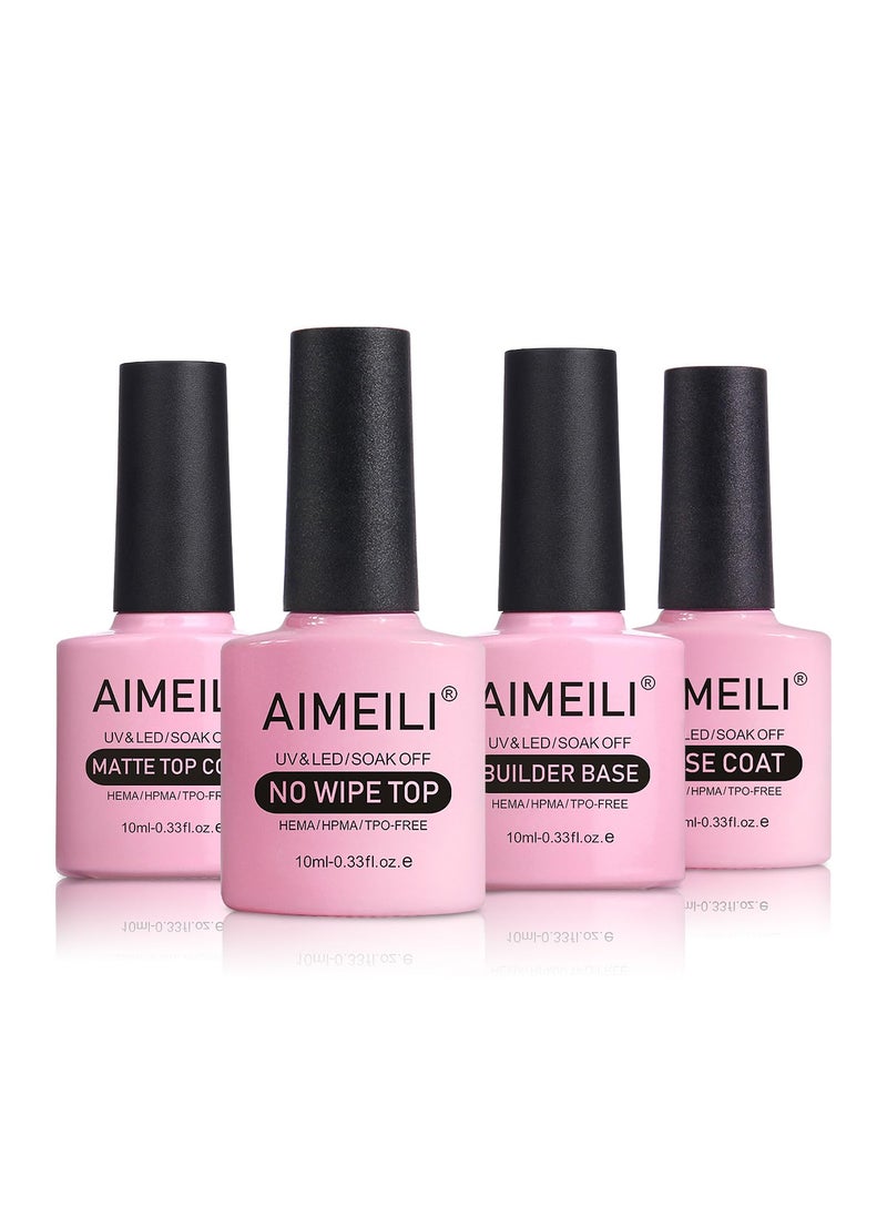 AIMEILI AIMEILI Hema Free Gel Nail Polish, Cruelty Free, Vegan, No Wipe Top Coat, No Wipe Matte Top Coat, Base Coat and Builder Base for Nails Gel Set 