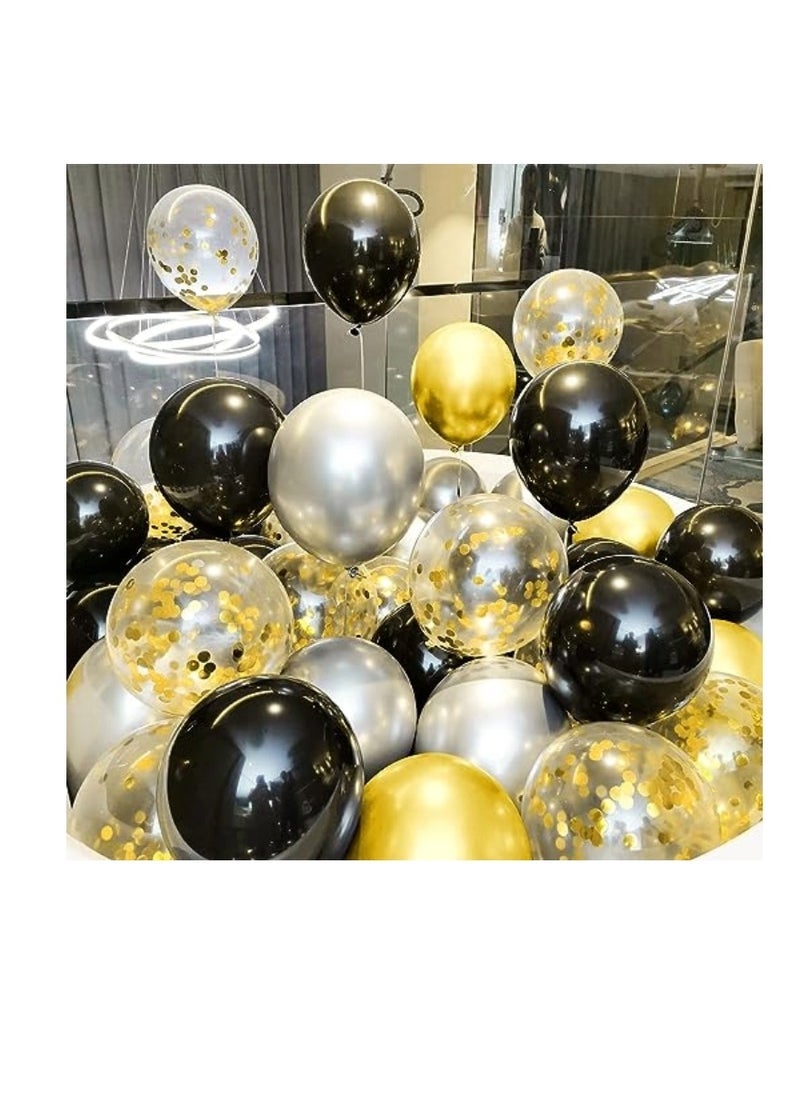 Boxwoods Black Golden Silver Chrome And Confetti Balloons For Birthday Anniversary Graduation Party Decoration - Image 1