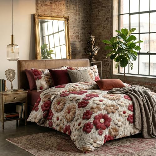 LOOMLYFE 300 TC Microfiber XXL Soft Cotton Super King Size Bedsheet for Double Bed, King Size 108 Inches X 108 Inches, 9 Feet, 275 X 275 cm with 2 Large Size Pillow Covers - MaroonBigFlower - Image 1