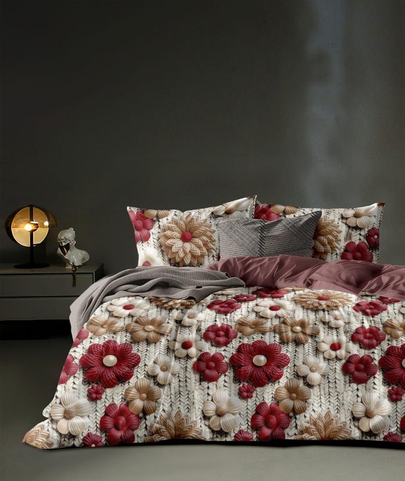 LOOMLYFE 300 TC Microfiber XXL Soft Cotton Super King Size Bedsheet for Double Bed, King Size 108 Inches X 108 Inches, 9 Feet, 275 X 275 cm with 2 Large Size Pillow Covers - MaroonBigFlower - Image 2