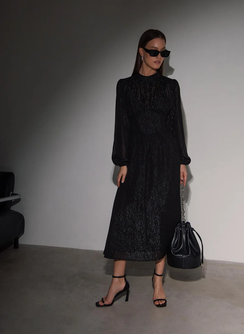 Lichi Flared metallic midi dress