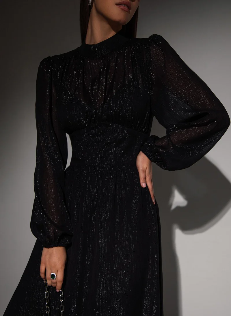 Lichi Flared metallic midi dress