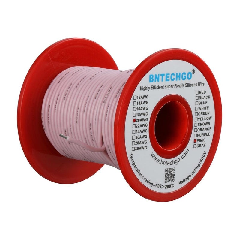 BNTECHGO 20 Gauge Silicone Wire Spool 100 ft Pink Flexible 20 AWG Stranded Tinned Copper Wire - Image 2