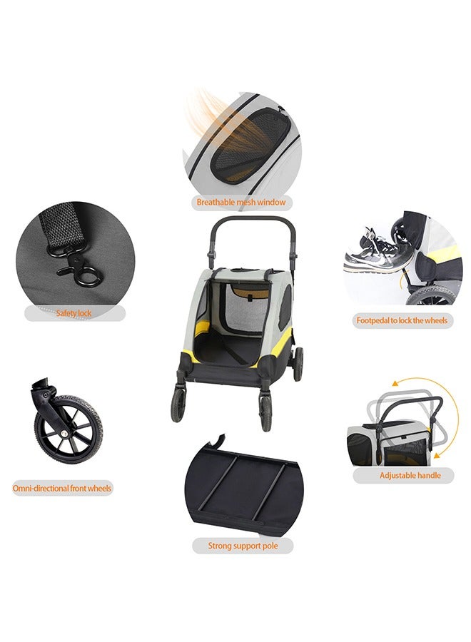 Wisfor Medium Dog Stroller Buggy: 4 Strong Wheels Heavy Duty Pet Pram Doggy Pushchair with Brakes Back Front Door for Small Dogs and Cats Loads up to 20kg - Image 5