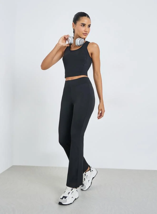 Styli Black Solid Flared Yoga Leggings