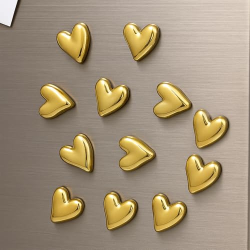 Ekhasa Nostrae by Ekhasa Golden Heart Cute Fridge Magnets Set of 12 | Fridge Magnet Refrigerator Stylish | Kitchen Fridge Decoration Items | Mini Gifts - Image 1