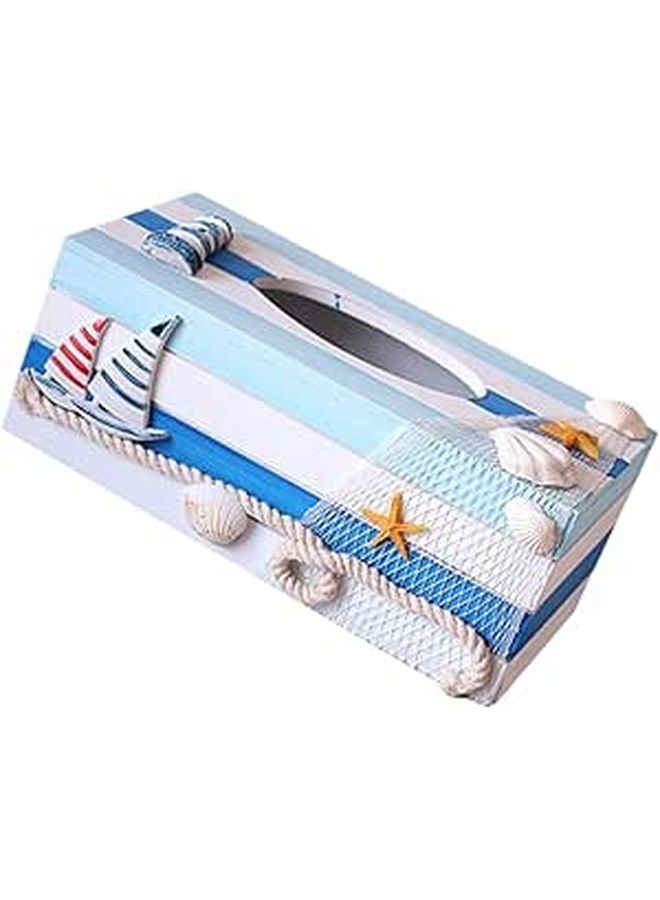 Wooden Ocean Decor Tissue Box With Lighthouse Lid Mediterranean Storage For Bathroom Home - Image 1
