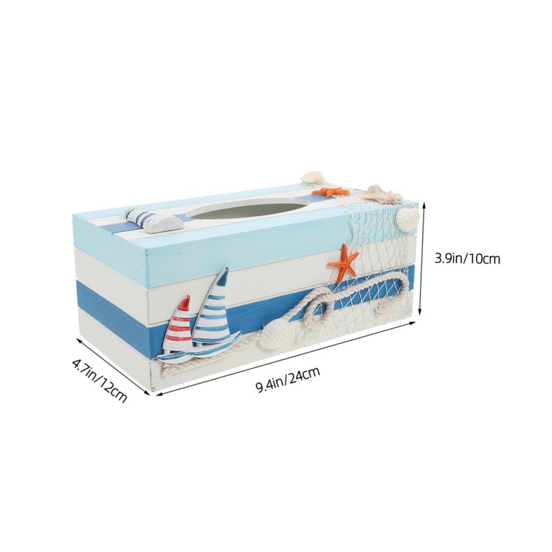 Wooden Ocean Decor Tissue Box With Lighthouse Lid Mediterranean Storage For Bathroom Home - Image 3