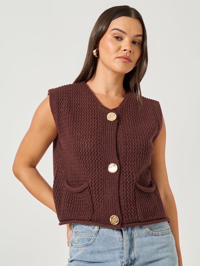 Styli Styli Open Knit Sleeveless Button Front Top  - Image 3
