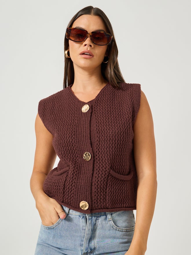 Styli Styli Open Knit Sleeveless Button Front Top  - Image 1