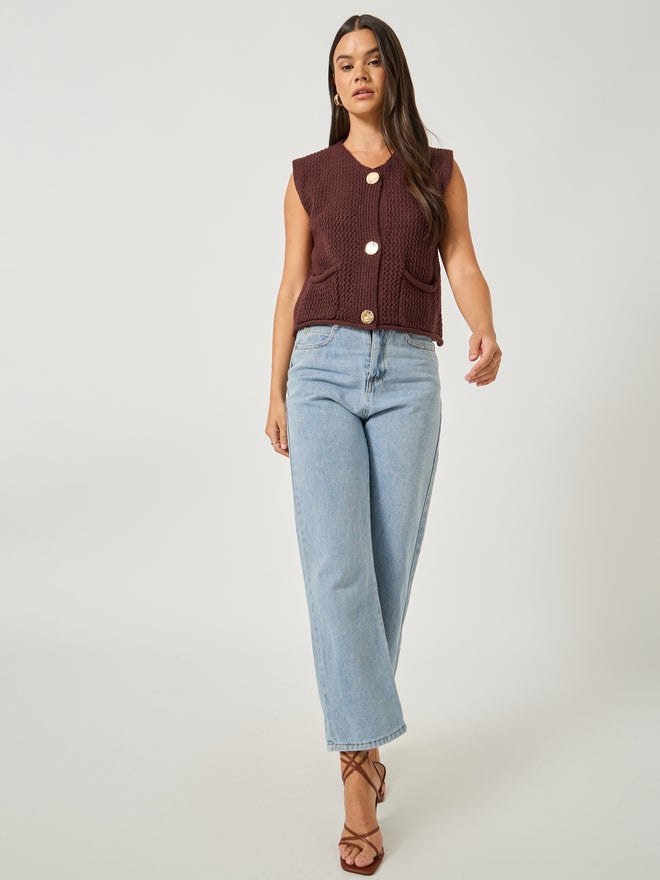 Styli Styli Open Knit Sleeveless Button Front Top  - Image 2