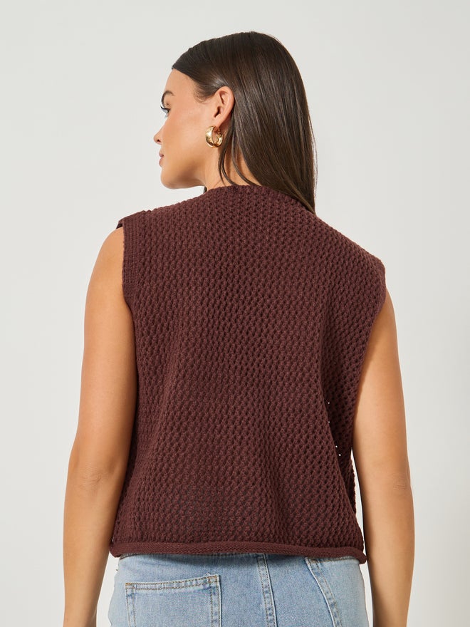 Styli Styli Open Knit Sleeveless Button Front Top  - Image 5