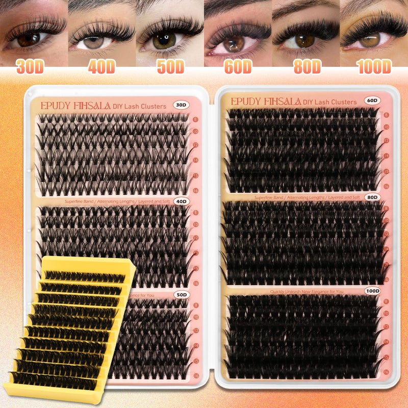 708Pcs 30D to 100D Lash Clusters Fine Soft Wispy False Eyelashes Reusable Easy Application - Image 1