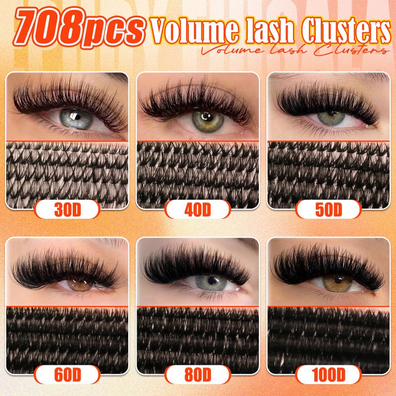 708Pcs 30D to 100D Lash Clusters Fine Soft Wispy False Eyelashes Reusable Easy Application - Image 3