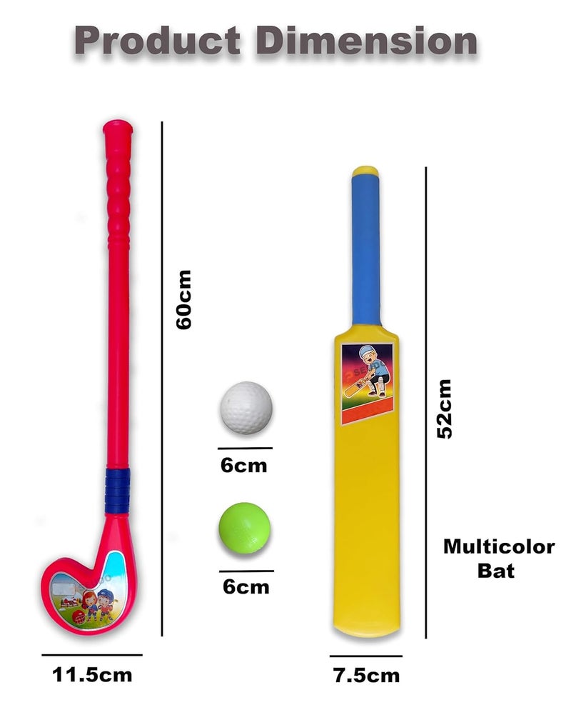 PSEUDO ® Kids Cricket Bat Ball Set and Hockey Stick with 2 Balls for Kids Indoor and Outdoor Playing Sport Game - Image 2
