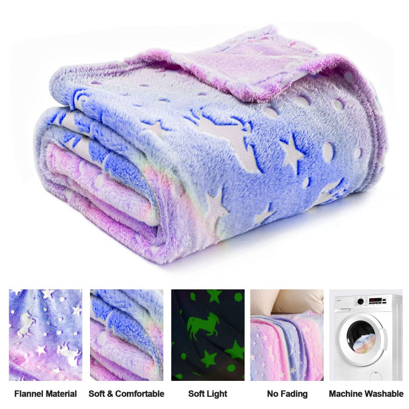 TEHALK Unicorn Glow in The Dark Blanket, Unicorn Blanket for Girls/Kids, Unicorns Gifts for Girls Age 3-12, Toddler Blanket for Kids, Soft Fleece Blanket Throw Birthday Gift 40"x60" - Image 4