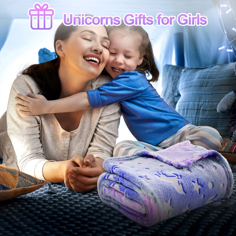 TEHALK Unicorn Glow in The Dark Blanket, Unicorn Blanket for Girls/Kids, Unicorns Gifts for Girls Age 3-12, Toddler Blanket for Kids, Soft Fleece Blanket Throw Birthday Gift 40"x60" - Image 5