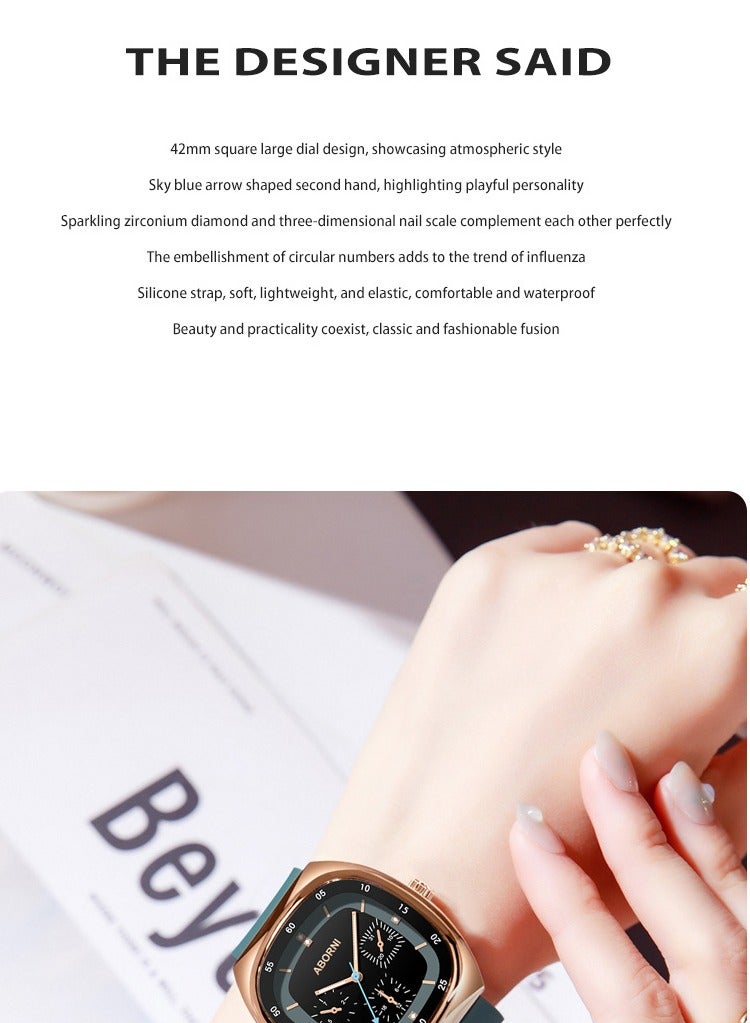 ABORNI Fashionable Silicone Strap Women's Quartz Watch, Square Dial, Mineral Reinforced Glass, Waterproof, Luminous, Simple & Elegant Design - Image 2
