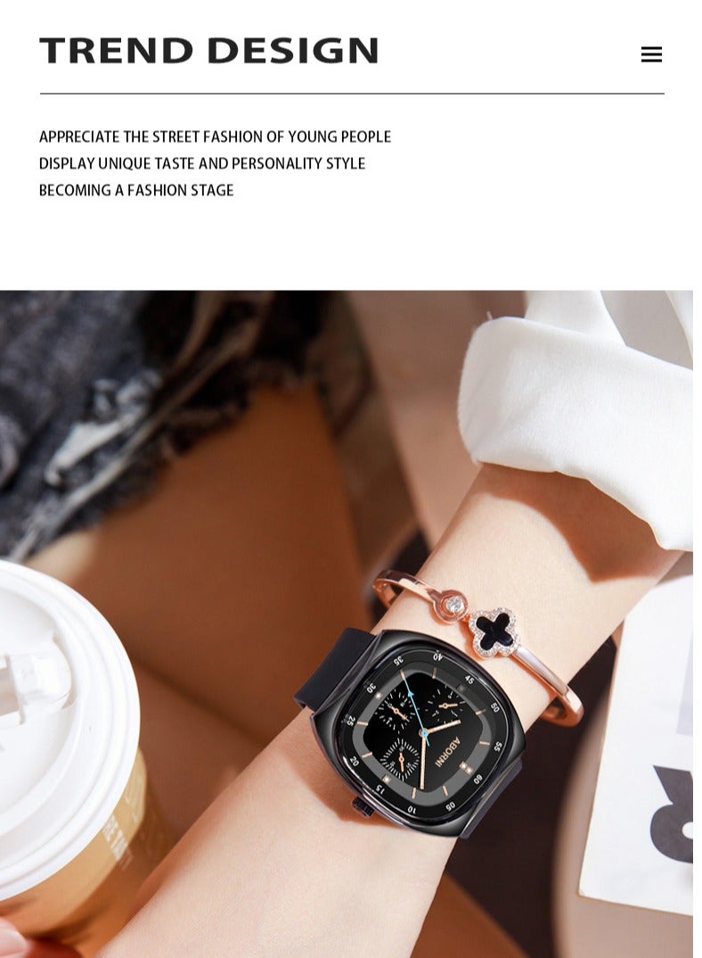 ABORNI Fashionable Silicone Strap Women's Quartz Watch, Square Dial, Mineral Reinforced Glass, Waterproof, Luminous, Simple & Elegant Design - Image 3