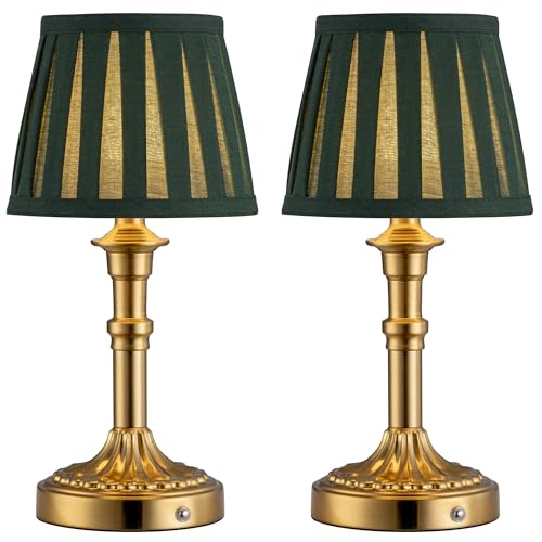 KDG Cordless Portables Table Lamp Set of 2 LED Fabric Shade Small Desk Lamps 5000mAh Battery Powered Lighting 2700K Stepless Dimmable Light for Living Room Dining Room Bedroom GoldGreen - Image 1