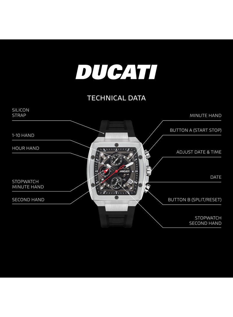 Ducati Black Dial Black Silicone Strap Chronograph Watch for Men 40mm - Image 4