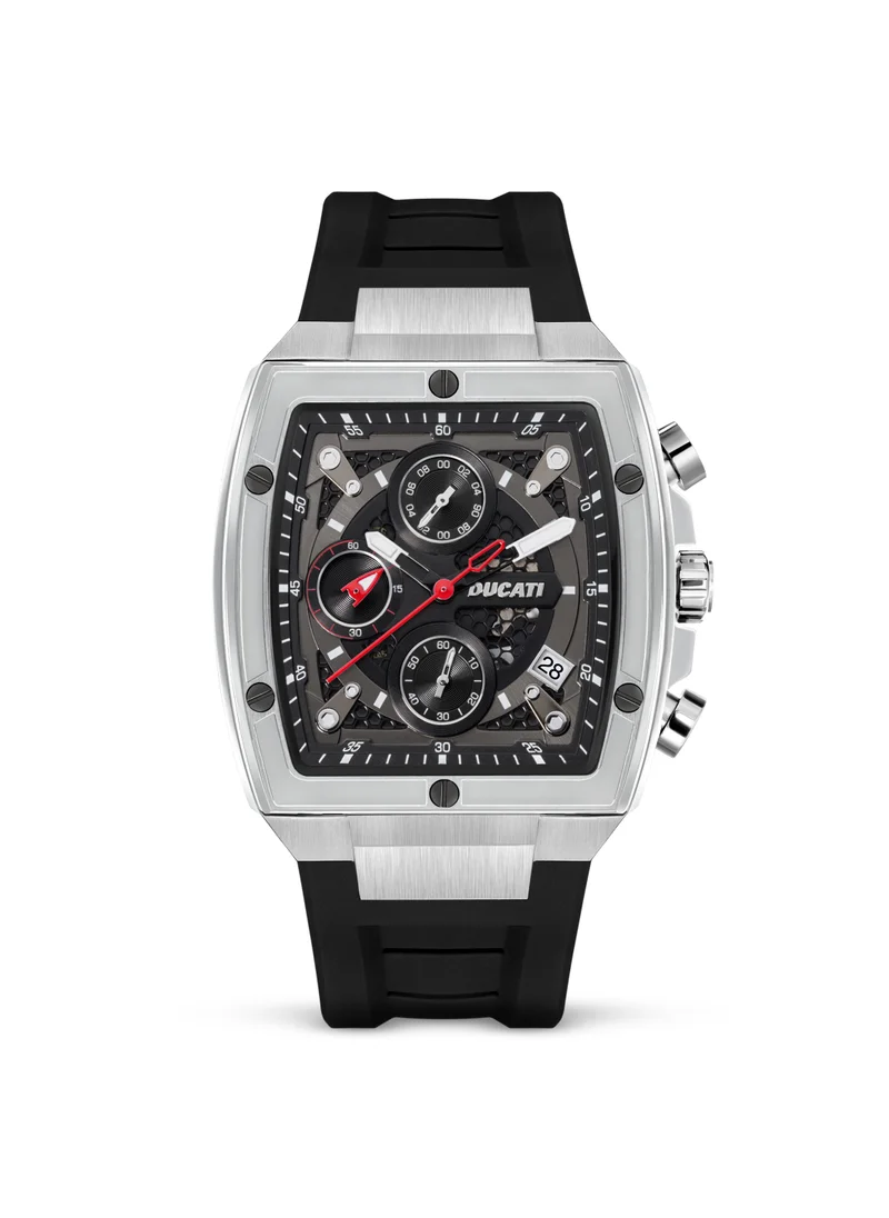 Ducati Ducati DT008 Gents Chronograph Watch – Black Dial, Screw-Detail Case, Multi-Layered Design, 40mm Silicone Strap, Water Resistant 50M, Bold & Rugged Style