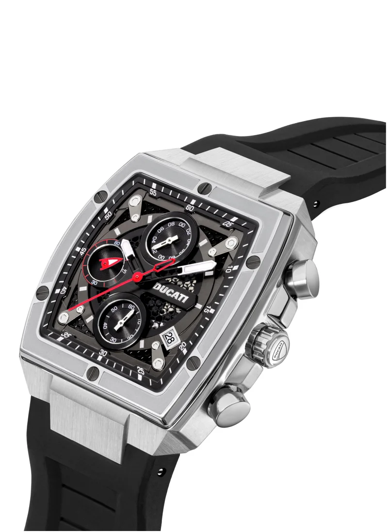 Ducati Ducati DT008 Gents Chronograph Watch – Black Dial, Screw-Detail Case, Multi-Layered Design, 40mm Silicone Strap, Water Resistant 50M, Bold & Rugged Style