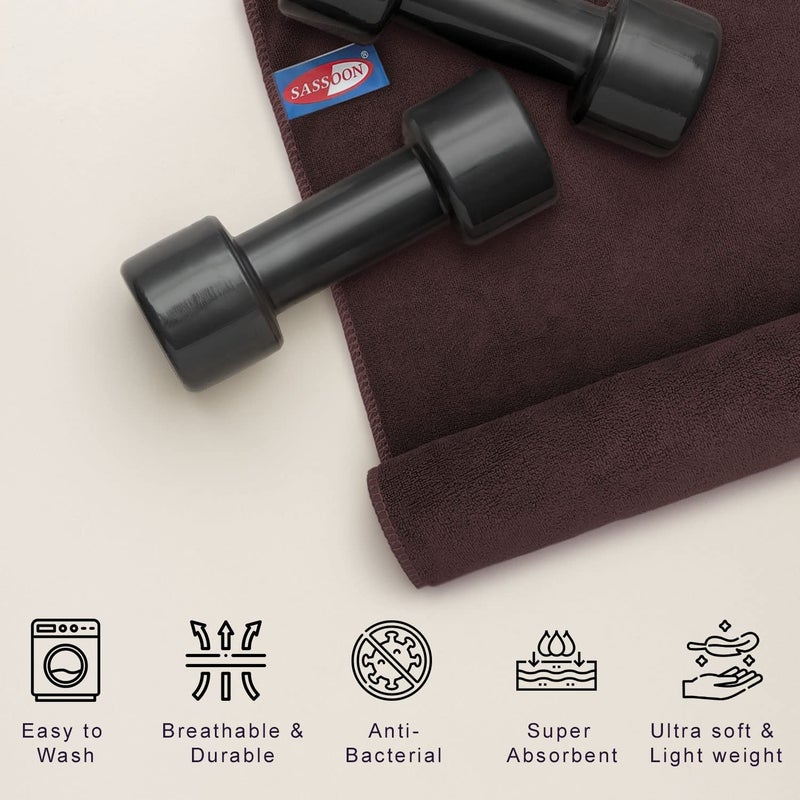 Sassoon Unisex Microfiber Gym Towel in 450 GSM (Set of 2, Cocoa) 40cmX60cm- Fast Drying & Light Weight Ultra Absorbent Sports Towel - Image 3