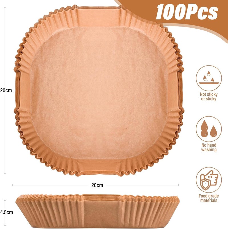 Derovan Disposable Air Fryer Baking Paper 20 cm (100 Sheets) – Food-Grade, Unbleached Parchment Paper with 4.5 cm Raised Rim, Oil‑Resistant, Waterproof, Non‑Stick, Eco‑Friendly - Image 2