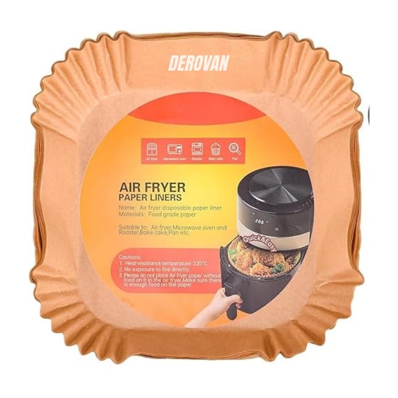 Derovan Disposable Air Fryer Baking Paper 20 cm (100 Sheets) – Food-Grade, Unbleached Parchment Paper with 4.5 cm Raised Rim, Oil‑Resistant, Waterproof, Non‑Stick, Eco‑Friendly - Image 1