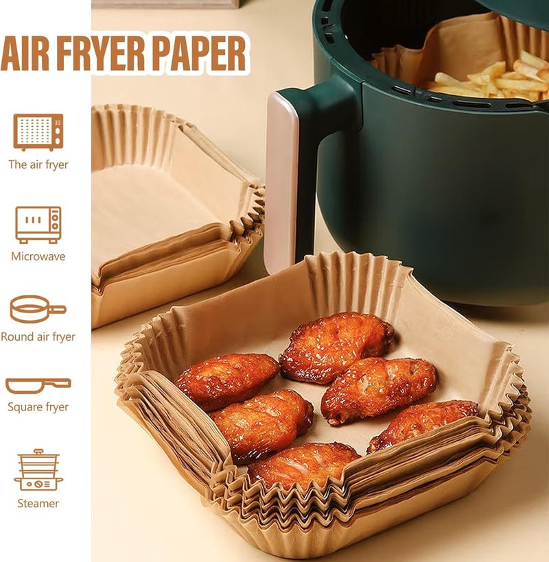 Derovan Disposable Air Fryer Baking Paper 20 cm (100 Sheets) – Food-Grade, Unbleached Parchment Paper with 4.5 cm Raised Rim, Oil‑Resistant, Waterproof, Non‑Stick, Eco‑Friendly - Image 3
