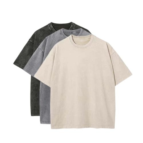 POHADON 3 Pcs Men's Oversized Cotton Summer T-Shirts - Vintage Baggy Tee Loose Fit Short Sleeve T-Shirts Casual Streetwear (I,2XL) - Image 1