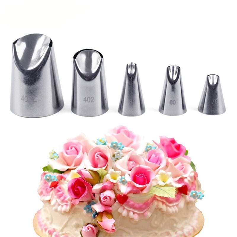 FantasyDay 5 piece Stainless Steel Rose Flower Piping Tips Piping Nozzles Cake Decorating Supplies Cookies Cupcake Icing Decorating Supplies Decorating Kits Frosting Icing Tips Baking Set Tools 3