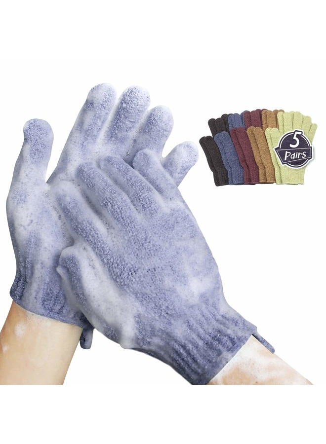 MIG4U Shower Exfoliating Scrub Gloves Medium to Heavy Bathing Gloves Body Wash Dead Skin Removal Deep Cleansing mitts for Women and Men 5 Pairs 5 Colors - Image 1