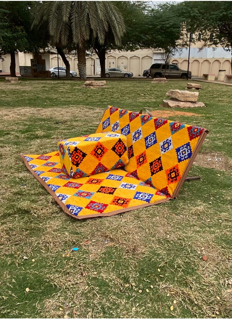 Bin Amaar - Luxury 9Pcs Traditional Arabic Majlis Set for Camping Outdoor Graden 4 Armrest 4 Floor Ground Chair for 2 Person 3X2 Meter Camping Mat - Image 1