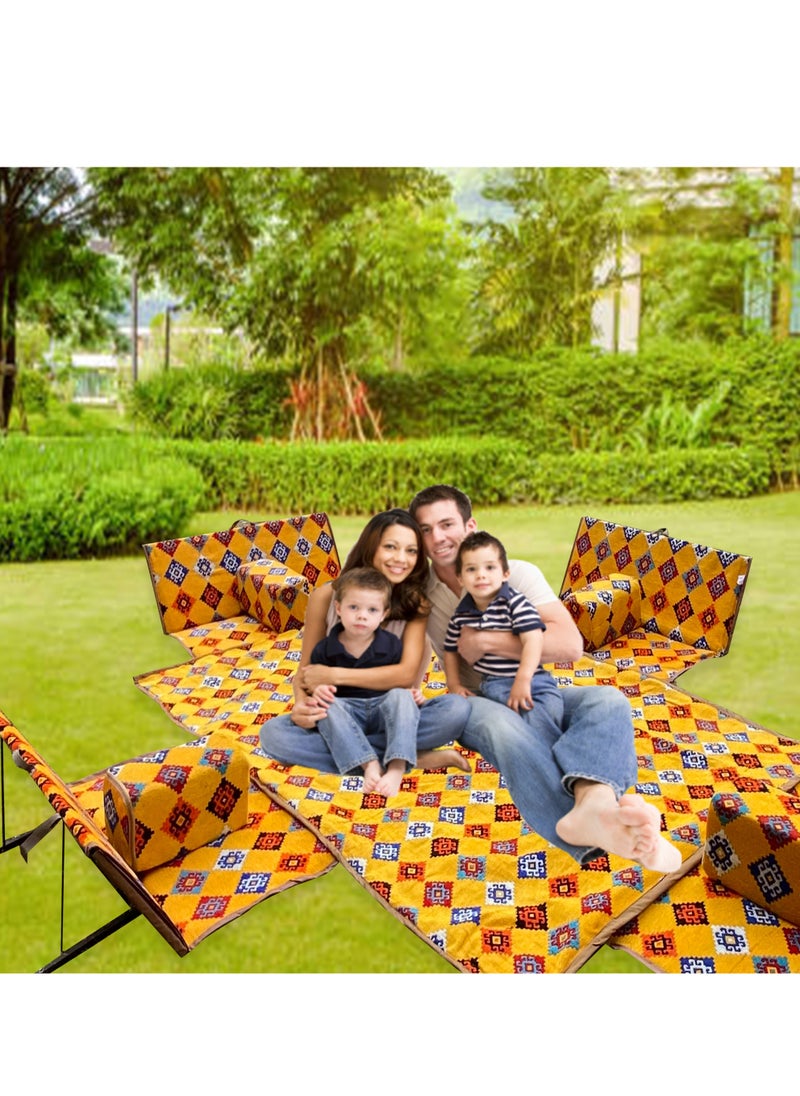 Bin Amaar - Luxury 9Pcs Traditional Arabic Majlis Set for Camping Outdoor Graden 4 Armrest 4 Floor Ground Chair for 2 Person 3X2 Meter Camping Mat - Image 1