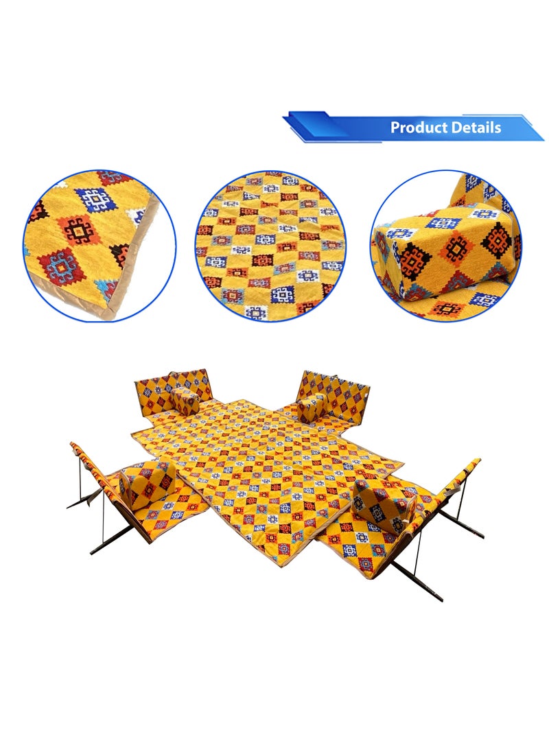 Bin Amaar - Luxury 9Pcs Traditional Arabic Majlis Set for Camping Outdoor Graden 4 Armrest 4 Floor Ground Chair for 2 Person 3X2 Meter Camping Mat - Image 1