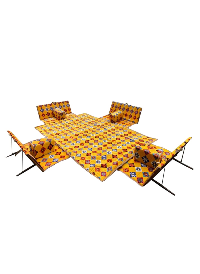 Bin Amaar - Luxury 9Pcs Traditional Arabic Majlis Set for Camping Outdoor Graden 4 Armrest 4 Floor Ground Chair for 2 Person 3X2 Meter Camping Mat - Image 1