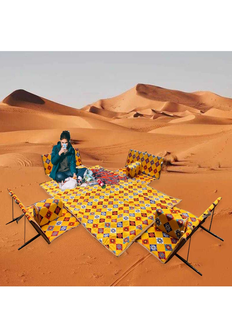 Bin Amaar - Luxury 9Pcs Traditional Arabic Majlis Set for Camping Outdoor Graden 4 Armrest 4 Floor Ground Chair for 2 Person 3X2 Meter Camping Mat - Image 1