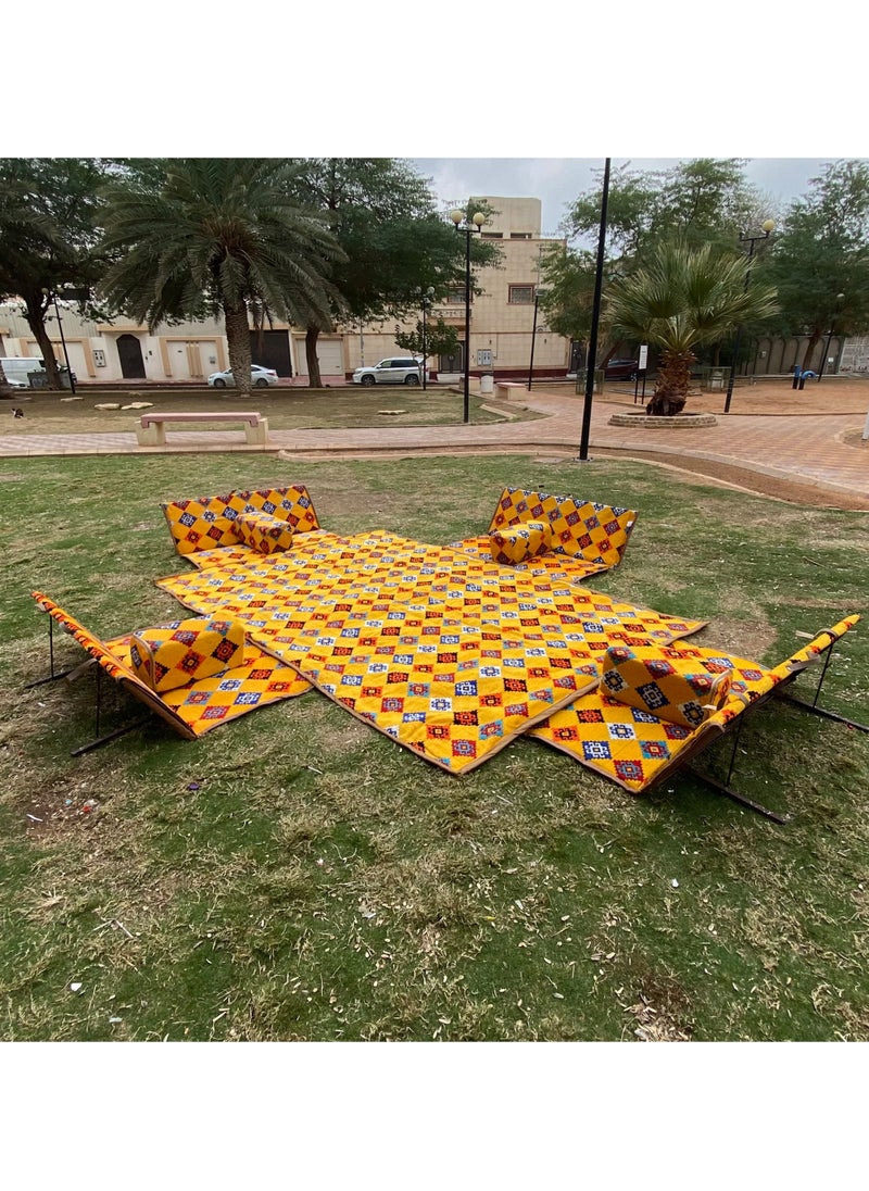 Bin Amaar - Luxury 9Pcs Traditional Arabic Majlis Set for Camping Outdoor Graden 4 Armrest 4 Floor Ground Chair for 2 Person 3X2 Meter Camping Mat - Image 1
