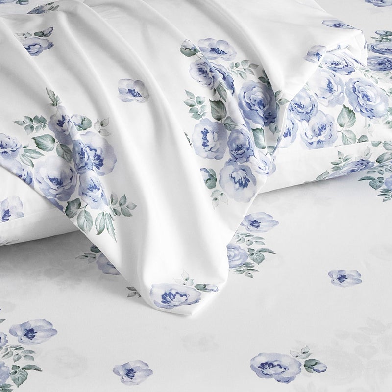 HYPREST Blue Floral Sheets Queen Size,18 inches Deep Pocket Sheets 1800 Thread Count, 4 Pieces Floral Bed Sheets Soft Breathable Aesthetic Farmhouse Shabby Chic Bed Sheets, Oeko-Tex Certificated. - Image 5