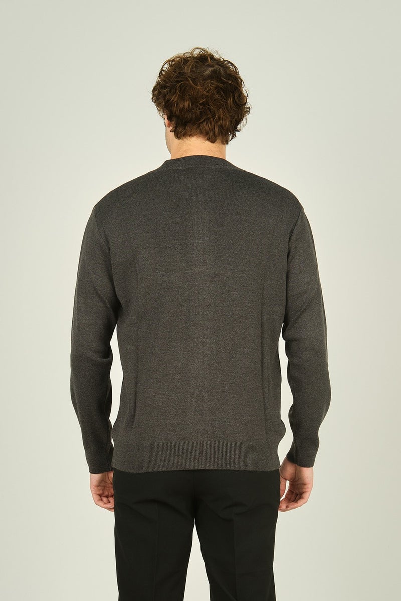 Ateş Triko Ateş Knitwear Men's Zippered Pocket Detailed Judge Collar Wool Cardigan 4491 Dark Gray  - Image 4
