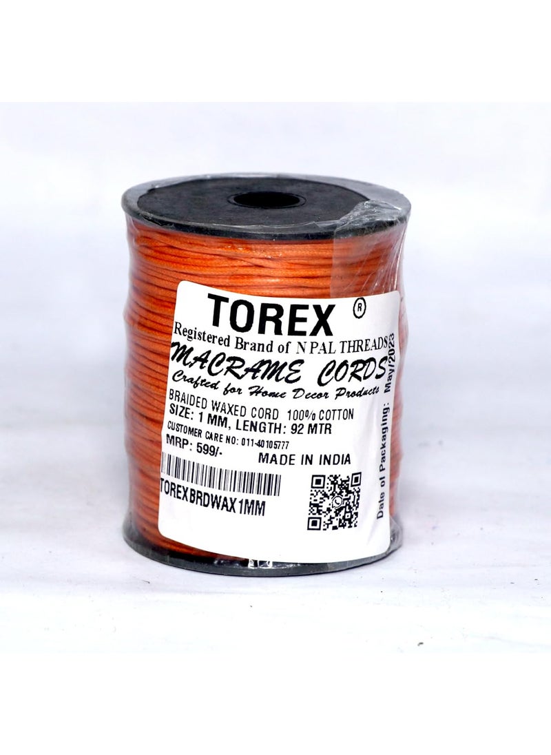Torex TOREX� 92 Mt, 1mm Thick, Roll Braided Wax Cotton Cord for DIY Jewellery Making, Beading, Art and Craft Work and Handicrafts, (Pack of 1 pcs Orange)  - Image 2