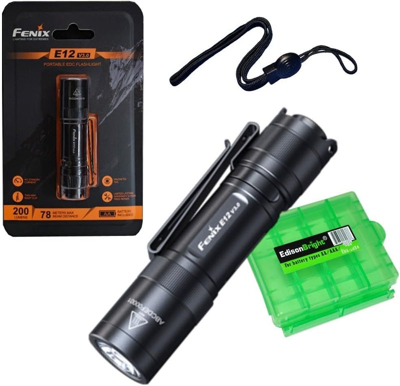 fenix فينيكس E12 V3 200 لومن مصباح يدوي LED مدمج ببطارية AA مع حقيبة حمل بطارية إيديسون برايت - Image 1