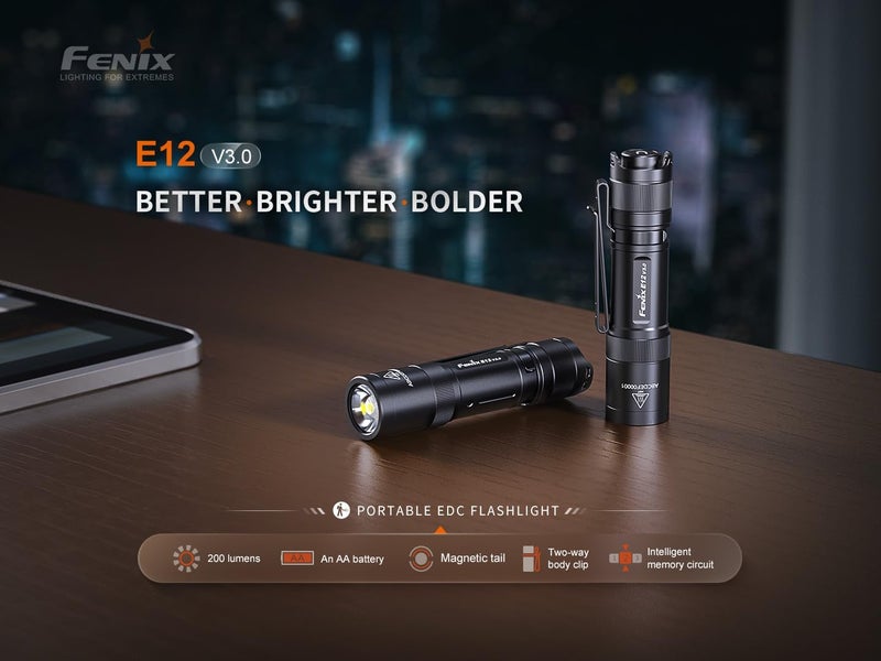 fenix فينيكس E12 V3 200 لومن مصباح يدوي LED مدمج ببطارية AA مع حقيبة حمل بطارية إيديسون برايت - Image 3