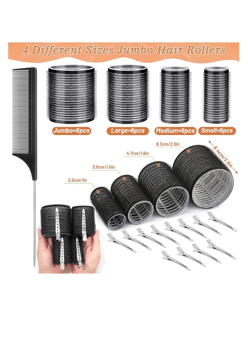 General Hair Curler Rollers 24PCS Heatless Hair Roller with 12PCS Clips, 4 Sizes（Jumbo Large Medium Small）Self Grip Holding Hair Rollers for Long Medium Short Thick Fine Volume Thin Bangs Hair  - Image 2